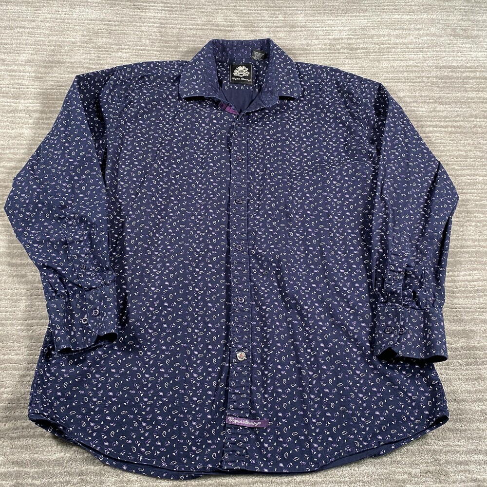 English Laundry Shirt Mens XL Blue Paisley Stretch Button Front Long Sleeve